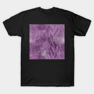 Watercolour Line Art Florals Purple T-Shirt
